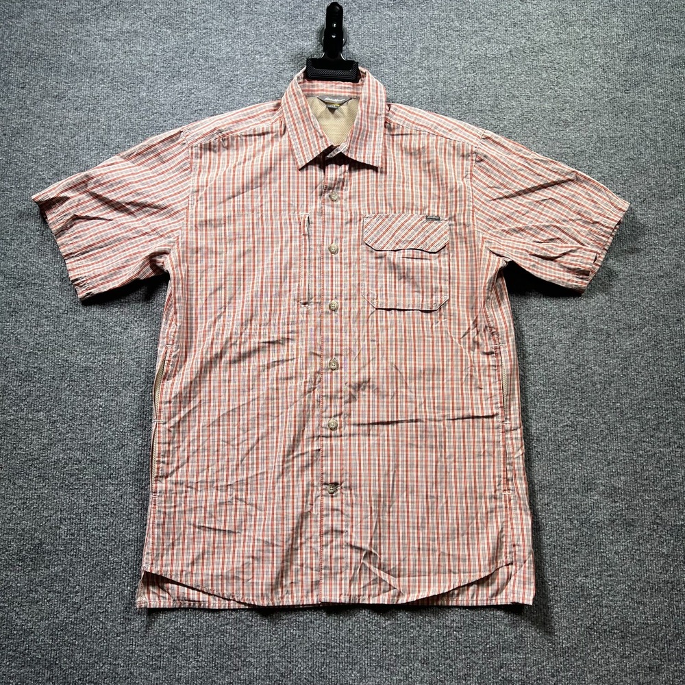 Eddie Bauer Travex Shirt Mens Small Multicolor Plaid Button Front Short Sleeve